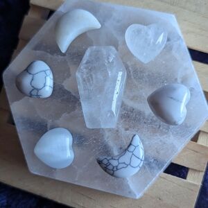 Crown Chakra Plate ☪️ White Jade Turquoise Howlite Brazilian Clear Quartz Coffin